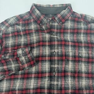 Woolrich Mens XL Flannel Button Up‎ Long Sleeve Plaid Shirt Red Gray